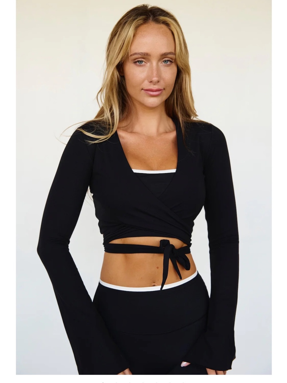 Astoria Activewear - Black Long-Sleeve Wrap Crop Top - Women